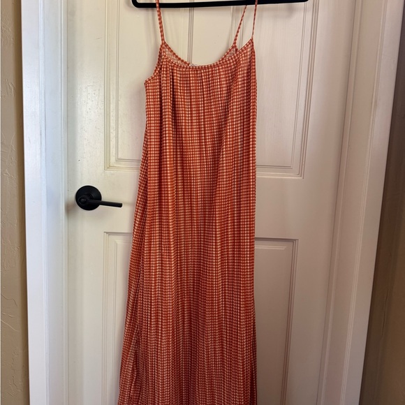 Zara Dresses & Skirts - Zara Orange Gingham Maxi Slip Dress